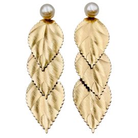 Pearl Leaf Statement Earrings PRE ORDER Parravi Jewelry at Parravi Jewelry